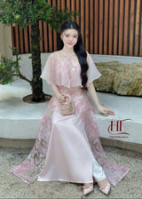 Embroidered Silk Modernize Ao Dai With Chiffon Halter Neck