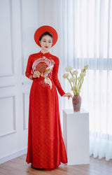 Red EmbroideredTraditional Wedding Ao Dai