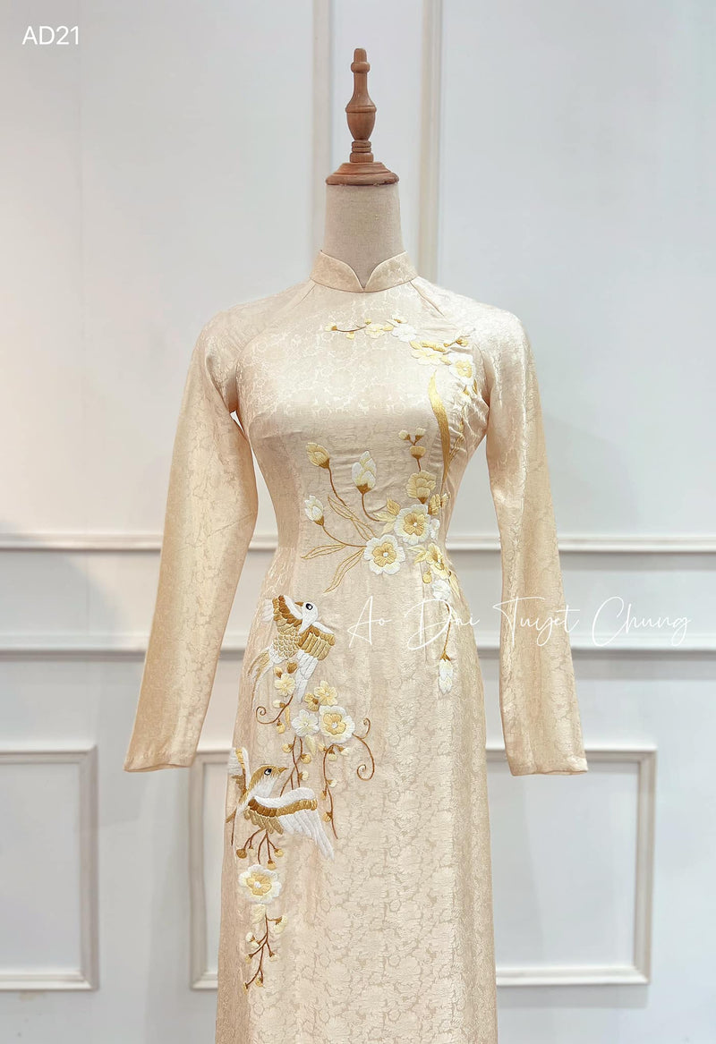 Beige Embroidered Wedding Ao Dai for couples