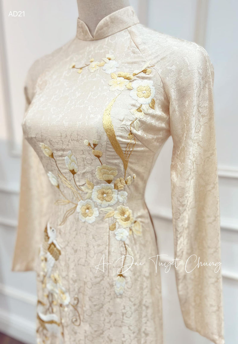 Beige Embroidered Wedding Ao Dai for couples