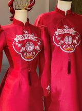 Silk Embroidered Ao Dai For Couples