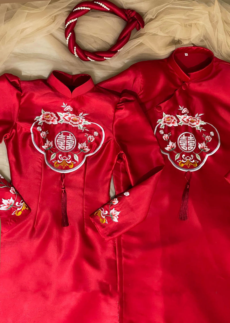 Silk Embroidered Ao Dai For Couples