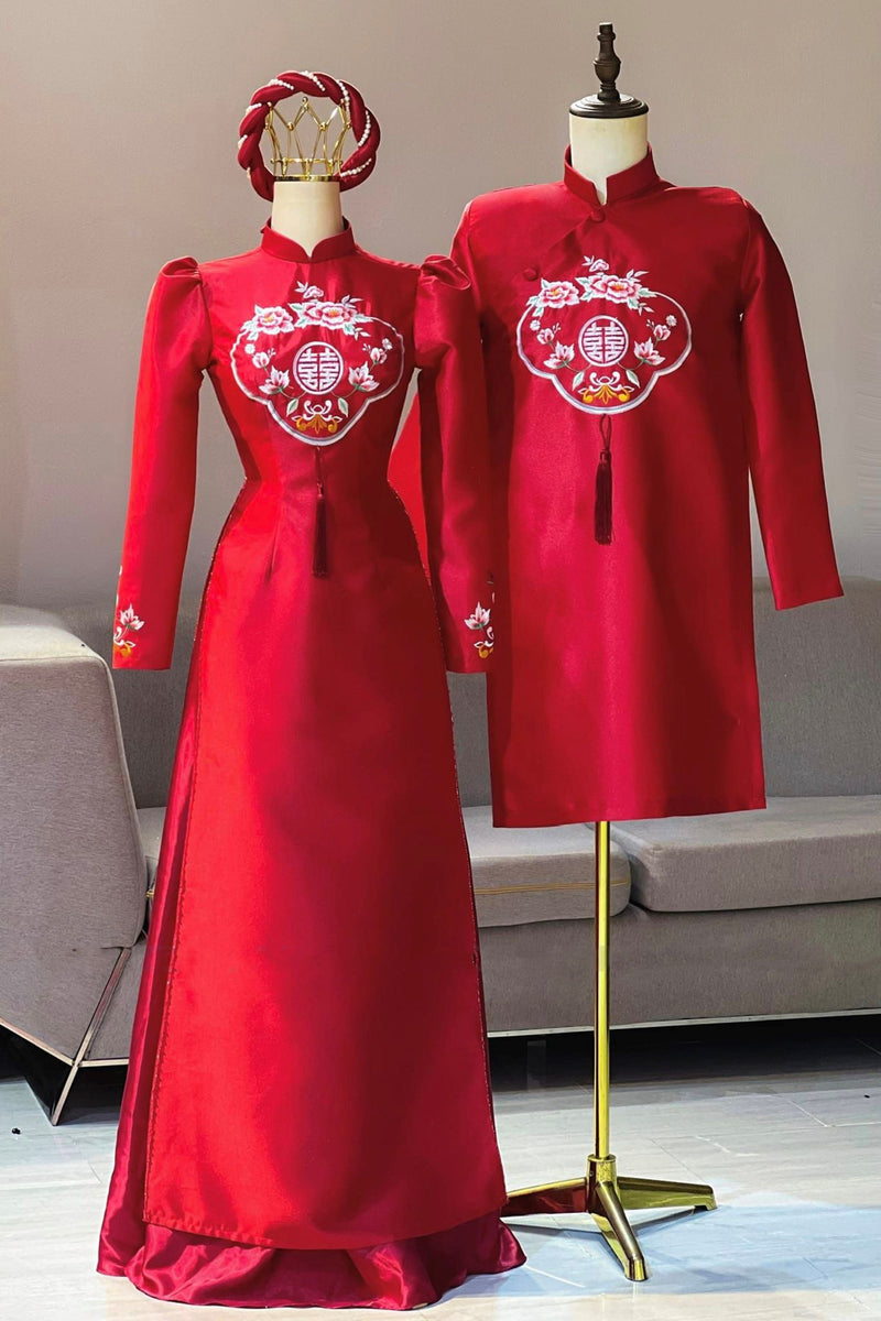 Silk Embroidered Ao Dai For Couples