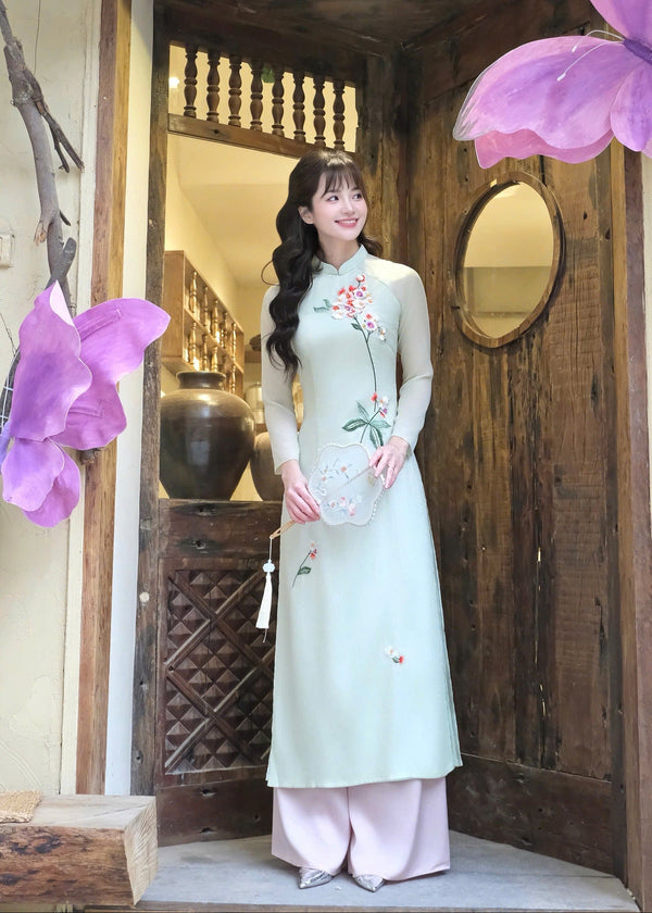 Pastel Green Chiffon Modernized Ao Dai