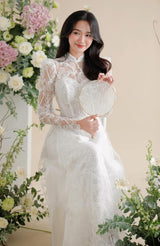 Elegant Lace Vietnamese Modernized Wedding Ao Dai