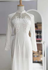 Elegant Lace Vietnamese Modernized Wedding Ao Dai