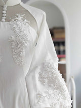 Elegant Lace Vietnamese Modernized Wedding Ao Dai