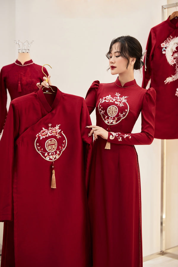 Silk Embroidered Ao Dai For Couples