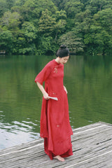 Loose Embroider Floral Ao Dai