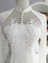 Elegant Lace Vietnamese Modernized Wedding Ao Dai