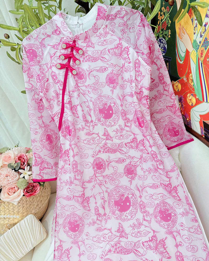 Shimmer Pink-Purple Modernized Ao Dai