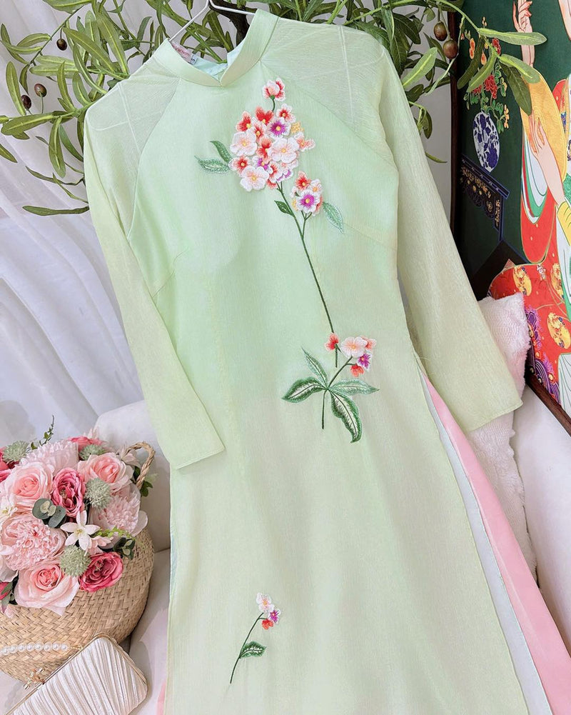 Pastel Green Chiffon Modernized Ao Dai