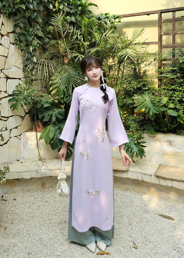 Light Purple Embroidered Modernized Ao Dai