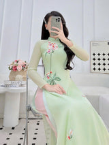 Pastel Green Chiffon Modernized Ao Dai