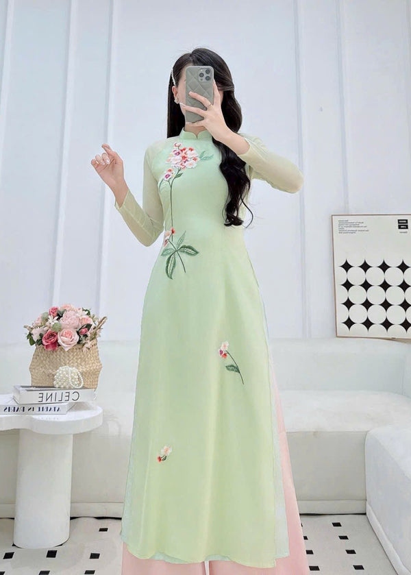 Pastel Green Chiffon Modernized Ao Dai