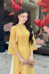 Yellow Silk Modernize Ao Dai With White Skirt