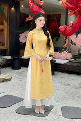 Yellow Silk Modernize Ao Dai With White Skirt