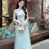 Embroidered Light Geen Silk Modernize Ao Dai