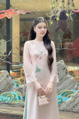 Embroidered Pink Silk Modernize Ao Dai