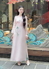 Embroidered Pink Silk Modernize Ao Dai