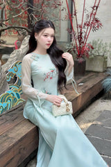 Embroidered Light Geen Silk Modernize Ao Dai