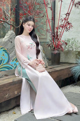 Embroidered Pink Silk Modernize Ao Dai