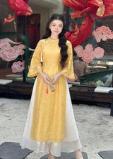 Yellow Silk Modernize Ao Dai With White Skirt