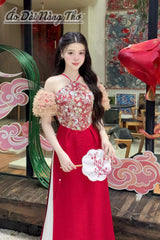 Halter-Neck Silk Modernize Ao Dai