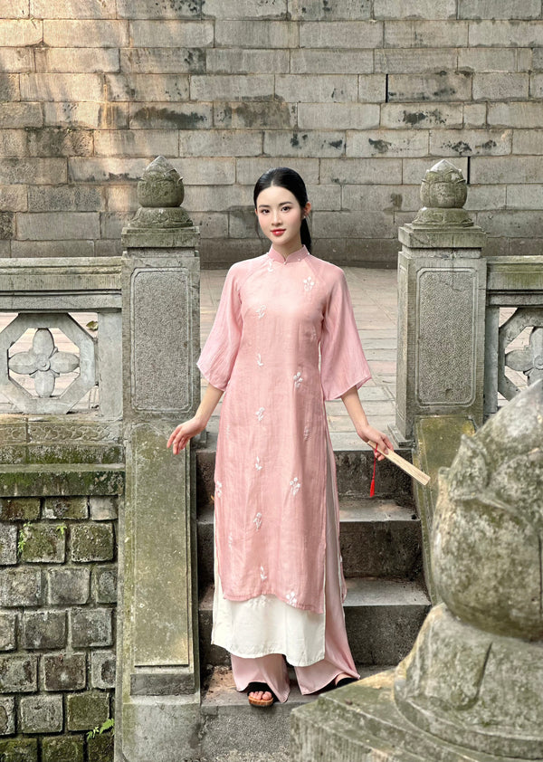 Light Pink Embroider Ao Dai