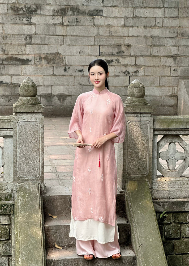 Light Pink Embroider Ao Dai