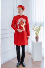 Red EmbroideredTraditional Wedding Ao Dai