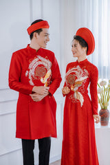 Red EmbroideredTraditional Wedding Ao Dai