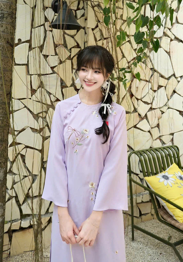 Light Purple Embroidered Modernized Ao Dai