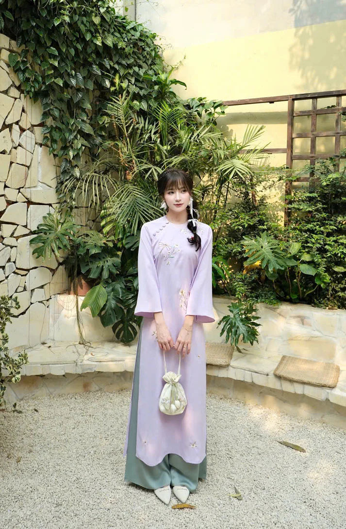 Light Purple Embroidered Modernized Ao Dai