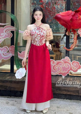 Halter-Neck Silk Modernize Ao Dai