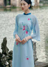 Shimmer Blue Embroidered Modern Silk Ao Dai