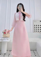 Light Pink Structured Silk Modernized Ao Dai