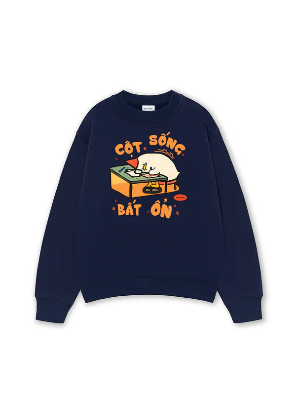 Áo Sweater Form Rộng In Meme Chú Vịt Cột Sống Bất Ổn