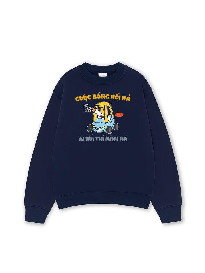 Áo Sweater Form Rộng In Meme Chú Vịt Cuộc Sống Hối Hả