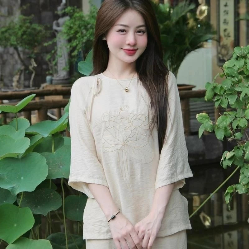 Lotus Embroidered Monk Robes