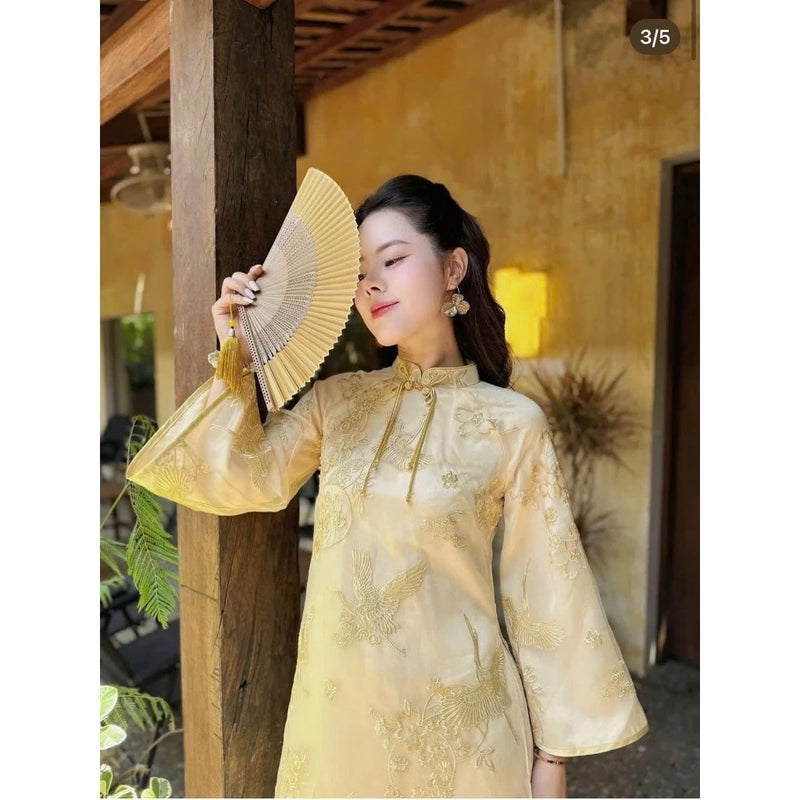 Embroidered Silk-Lined Organza Modernize Ao Dai