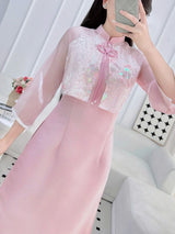 Light Pink Structured Silk Modernized Ao Dai