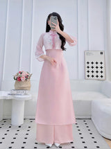 Light Pink Structured Silk Modernized Ao Dai