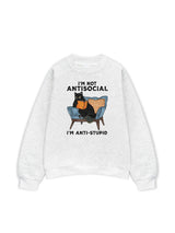 Áo Sweater Form Rộng In I'm Not Antisocial Con Mèo Ngồi Đọc Sách