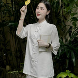 Pháp Phục Đi Chùa Nữ Cổ Tàu Cúc Ngang