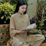 Pháp Phục Đi Chùa Nữ Cổ Tàu Cúc Ngang