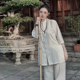 Pháp Phục Đi Chùa Nữ Cổ Tàu Cúc Ngang