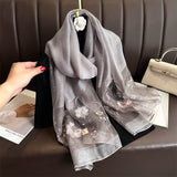 Embroidered Scarf Shawl Silk