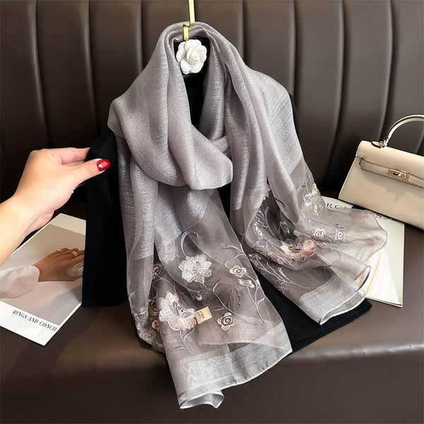 Embroidered Scarf Shawl Silk