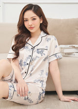 Elegent Floral Satin Pyjama Set